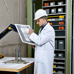 **

"A bustling construction site in Moscow, focusing on a materials testing lab. A serious engineer in a lab coat is meticulously examining a concrete sample with high-tech equipment. Displaying a certificate of GOST compliance prominently in the background."

**